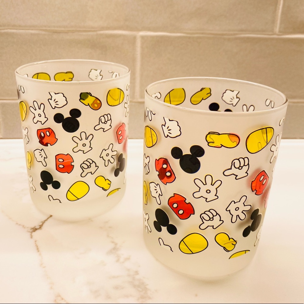 2 Mickey Mouse Icon Disney Frosted Old Fashioned Glasses New